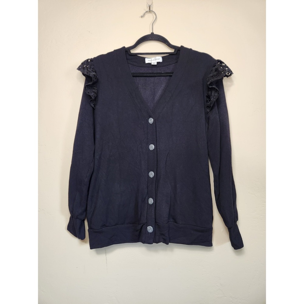 Amour Vert‎ Black Cardigan Lace Shoulder Womens Size Medium Made In USA